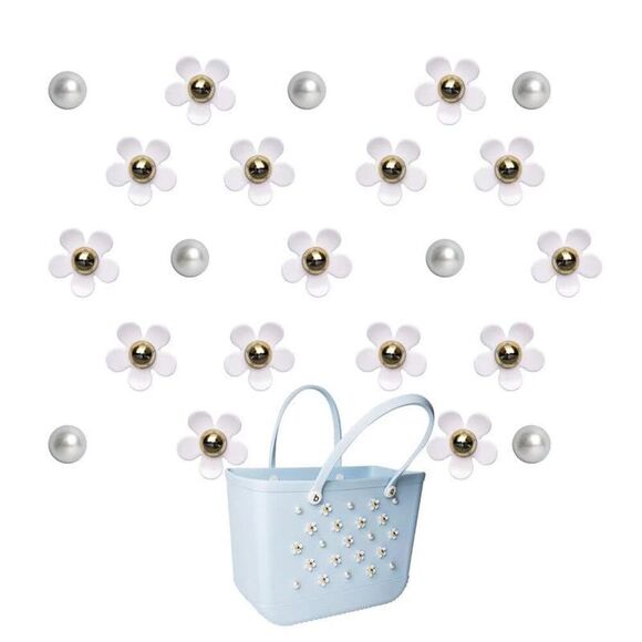 Fxfenoxo Flower Charms Compatible With Bogg Bag＆Simply Southern Totes, Pearl Ba - Picture 1 of 7